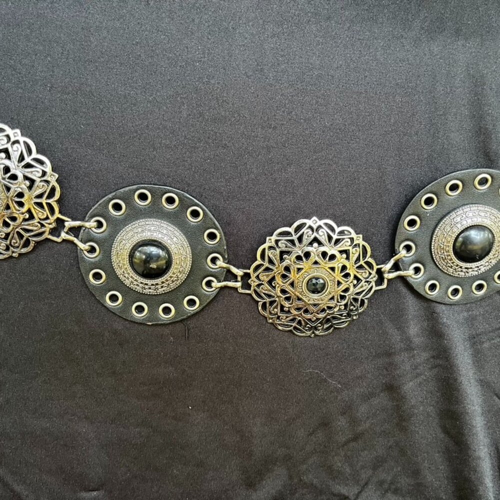 Bohemian ornate metal discs and leather hip belt Size L